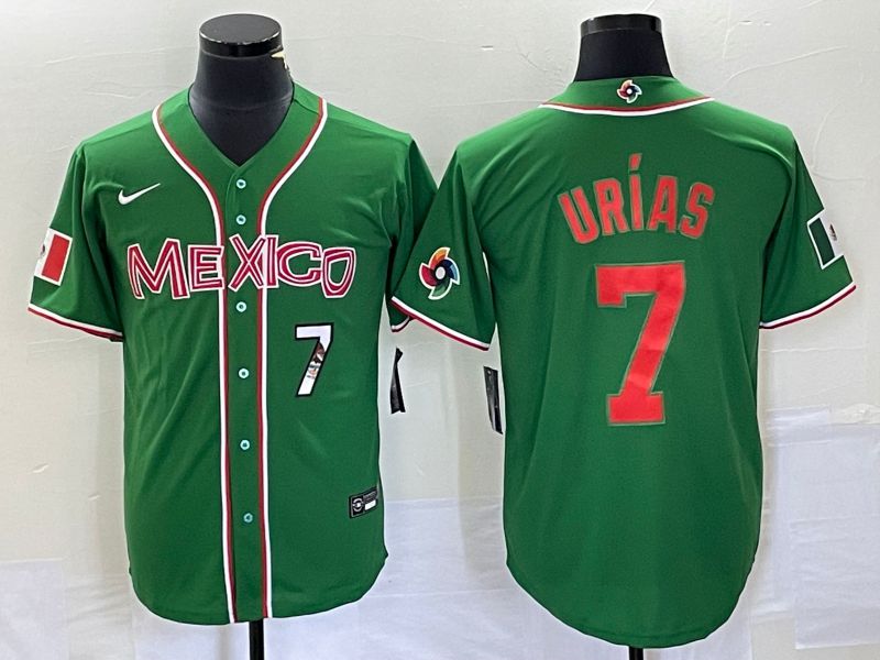 Men 2023 World Cub Mexico 7 Urias Green orange Nike MLB Jersey9